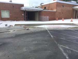 exterior of a school building shows masonry updates 