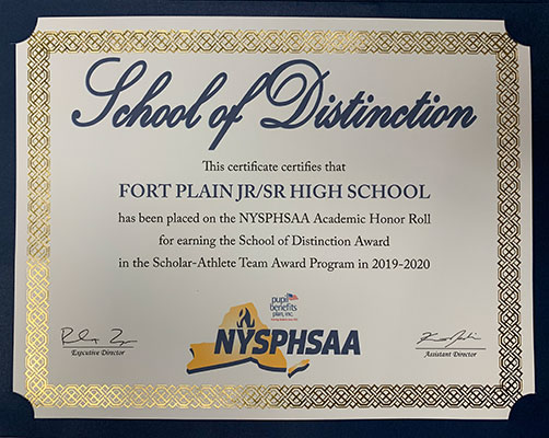 NYSPHSAA School of Distinction Certificate