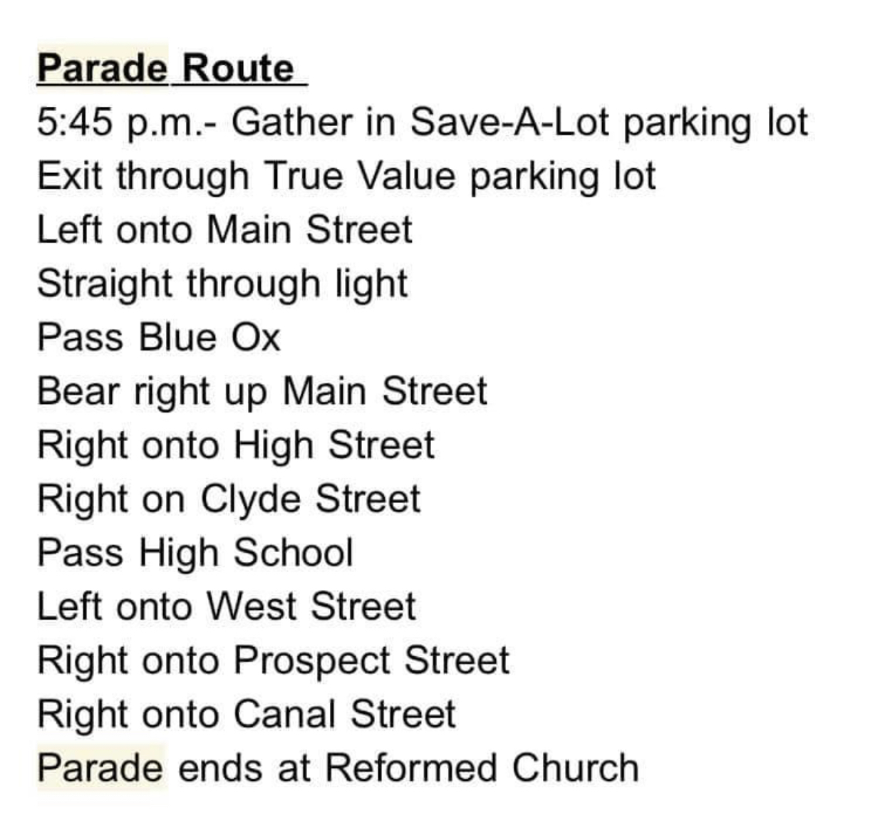 parade route