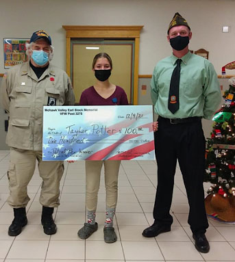 Fort Plain VFW Jr. Vice Commander Laurence Maynard, Taylor, and Fort Plain VFW Commander Tom Ellwood