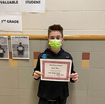 Mason Gray, holding certificate