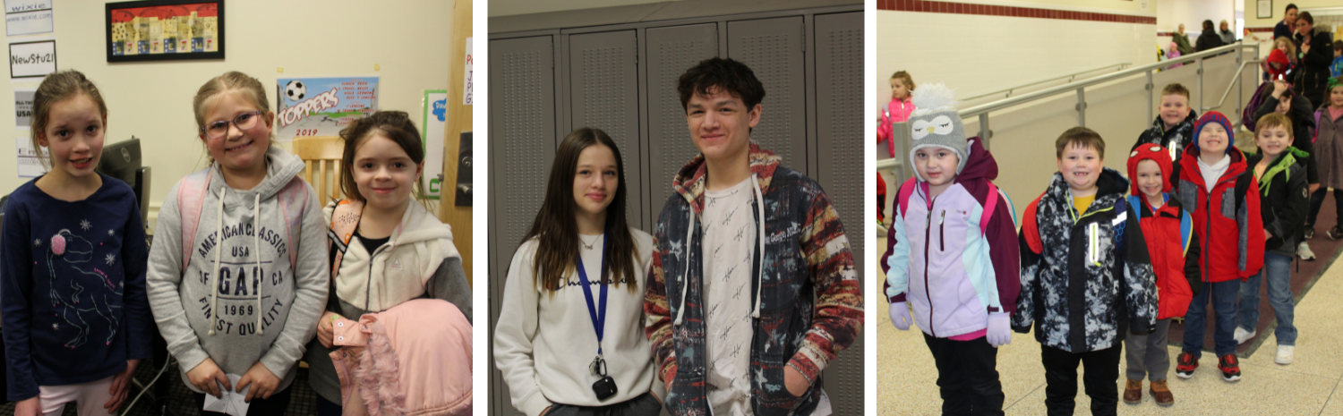 students smiling in hallway and in front of lockers