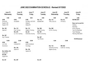 Exam schedule