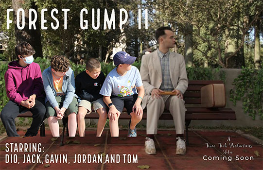 student-created movie promo image of them with Forest Gump