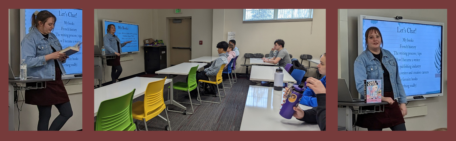 Allyson Dahlin talks to students in the library classroom