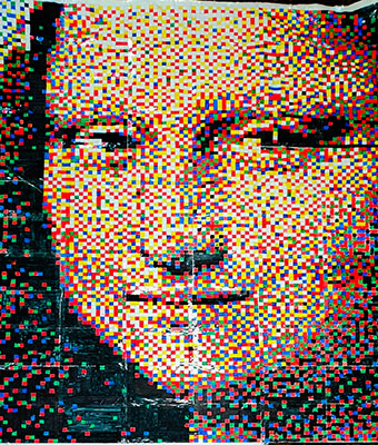 big pixelated image of "Mona Lisa"