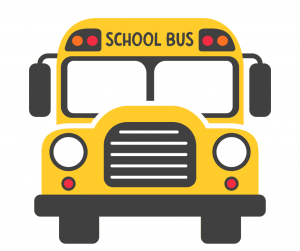 An image featuring a line drawing of a bright yellow school bus with black and red trim.