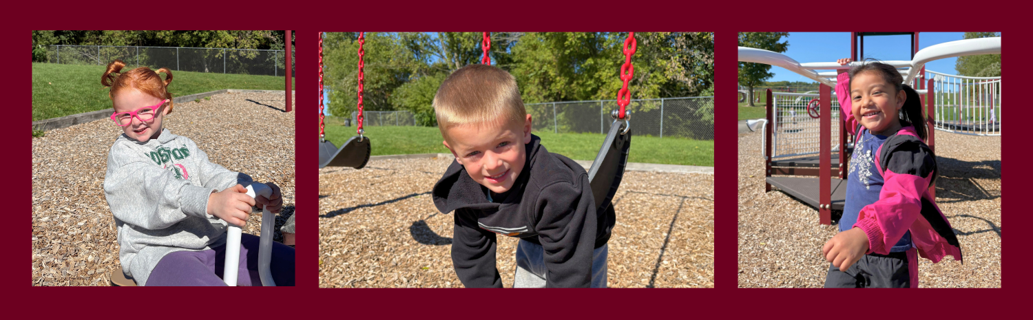 A montage of photos of smiling Fort Plain Elementary playing on the playground at Harry Hoag Elementary School settings on at the start of the school year.